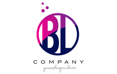 BL B L Circle Letter Logo Design with Purple Dots Bubbles