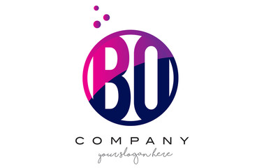 BO B O Circle Letter Logo Design with Purple Dots Bubbles