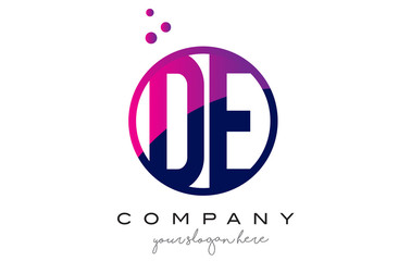 DE D E Circle Letter Logo Design with Purple Dots Bubbles