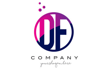 DF D F Circle Letter Logo Design with Purple Dots Bubbles