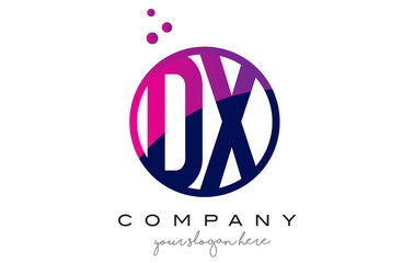 DX D X Circle Letter Logo Design with Purple Dots Bubbles