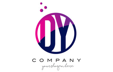 DY D Y Circle Letter Logo Design with Purple Dots Bubbles