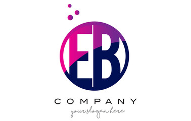 EB E B Circle Letter Logo Design with Purple Dots Bubbles