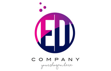 ED E D Circle Letter Logo Design with Purple Dots Bubbles