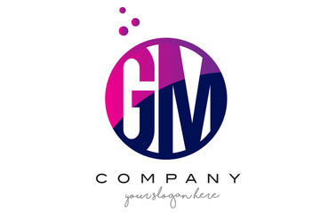 GM G M Circle Letter Logo Design with Purple Dots Bubbles