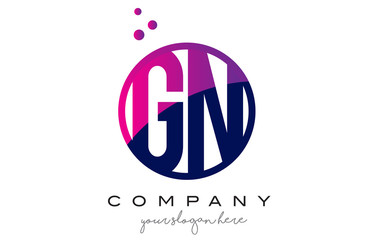 GN G N Circle Letter Logo Design with Purple Dots Bubbles