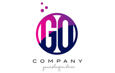 GO G O Circle Letter Logo Design with Purple Dots Bubbles