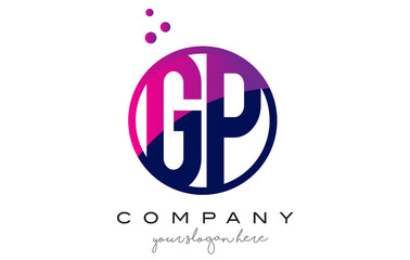 GP G P Circle Letter Logo Design with Purple Dots Bubbles