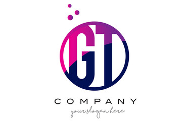 GT G T Circle Letter Logo Design with Purple Dots Bubbles