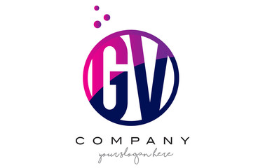 GV G V Circle Letter Logo Design with Purple Dots Bubbles