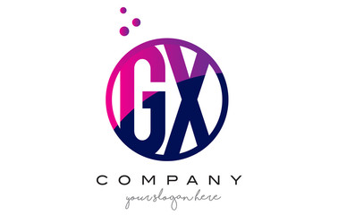 GX G X Circle Letter Logo Design with Purple Dots Bubbles