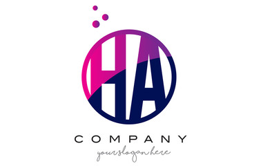 HA H A Circle Letter Logo Design with Purple Dots Bubbles