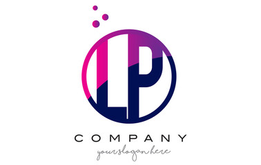 LP L P Circle Letter Logo Design with Purple Dots Bubbles