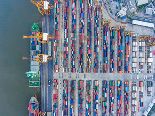 Aerial view of industrial port with containers