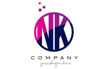 NK N K Circle Letter Logo Design with Purple Dots Bubbles