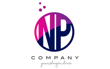 NP N P Circle Letter Logo Design with Purple Dots Bubbles