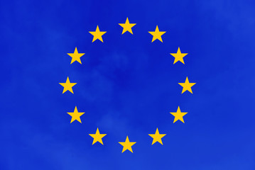 European union flag.Group of star on blue sky background..
