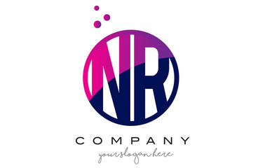 NR N R Circle Letter Logo Design with Purple Dots Bubbles