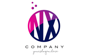 NX N X Circle Letter Logo Design with Purple Dots Bubbles