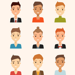 set of avatar icons. business man character. illustration vector flat design.