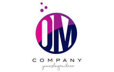 OM O M Circle Letter Logo Design with Purple Dots Bubbles