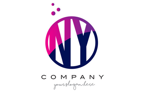 NY N Y Circle Letter Logo Design with Purple Dots Bubbles