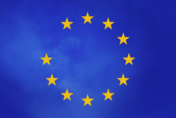 .European union flag sign.Group of star on blue sky background but one star loss.business financial and brexit sign effect concept.