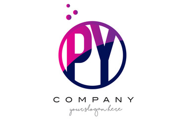 PY P Y Circle Letter Logo Design with Purple Dots Bubbles