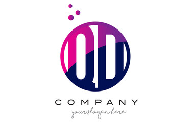 QD Q D Circle Letter Logo Design with Purple Dots Bubbles