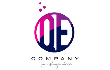 QE Q E Circle Letter Logo Design with Purple Dots Bubbles