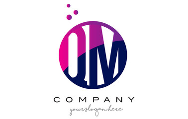 QM Q M Circle Letter Logo Design with Purple Dots Bubbles