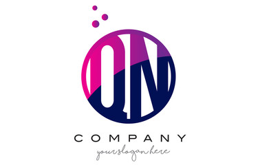 QN Q N Circle Letter Logo Design with Purple Dots Bubbles