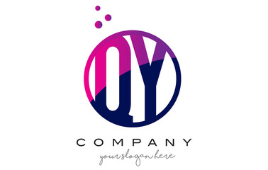 QY Q Y Circle Letter Logo Design with Purple Dots Bubbles