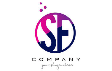 SF S F Circle Letter Logo Design with Purple Dots Bubbles