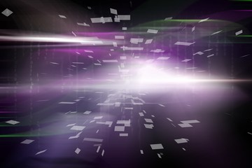 Obraz premium Purple light beams over skyscrapers