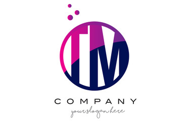 TM T M Circle Letter Logo Design with Purple Dots Bubbles
