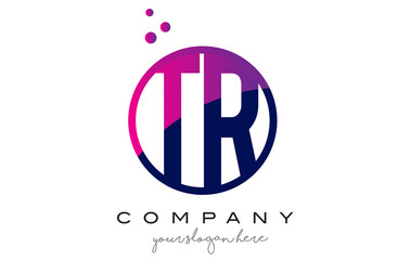 TR T R Circle Letter Logo Design with Purple Dots Bubbles