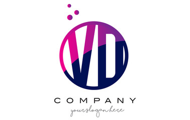 VD V D Circle Letter Logo Design with Purple Dots Bubbles