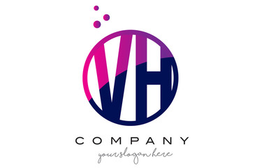VH V H Circle Letter Logo Design with Purple Dots Bubbles