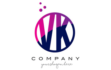 VK V K Circle Letter Logo Design with Purple Dots Bubbles
