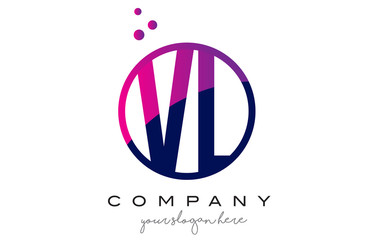VL V L Circle Letter Logo Design with Purple Dots Bubbles