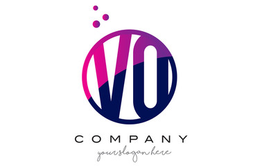 VQ V Q Circle Letter Logo Design with Purple Dots Bubbles