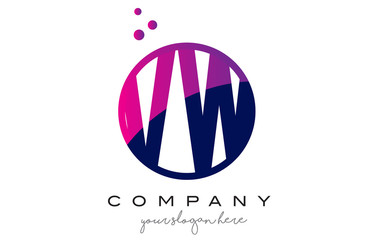 V W Circle Letter Logo Design with Purple Dots Bubbles
