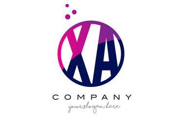 XA X A Circle Letter Logo Design with Purple Dots Bubbles