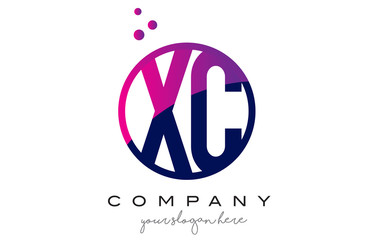 XC X C Circle Letter Logo Design with Purple Dots Bubbles