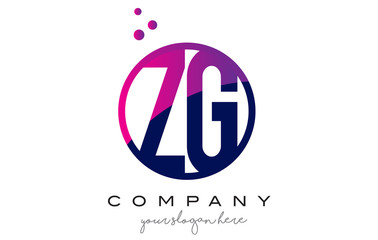 ZG Z G Circle Letter Logo Design with Purple Dots Bubbles