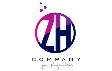 ZH Z H Circle Letter Logo Design with Purple Dots Bubbles