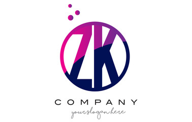 ZK Z K Circle Letter Logo Design with Purple Dots Bubbles