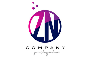 ZN Z N Circle Letter Logo Design with Purple Dots Bubbles