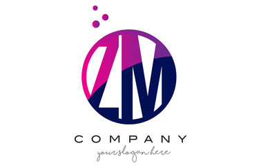 ZM Z M Circle Letter Logo Design with Purple Dots Bubbles
